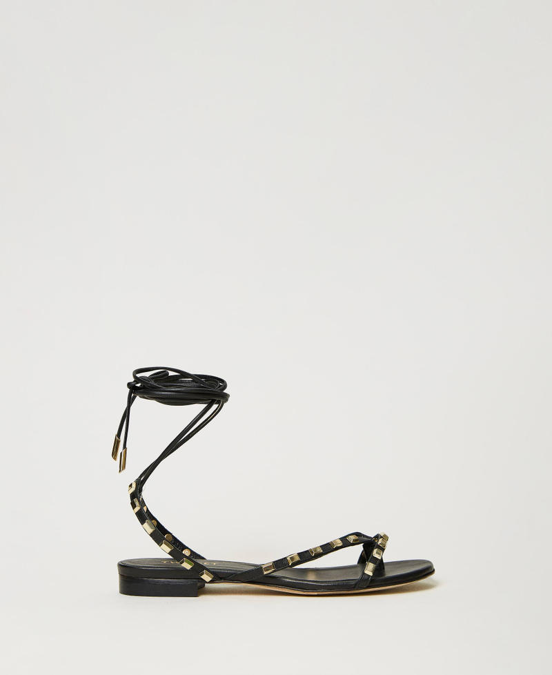 Thongs sandals with studs and laces Woman, Black | TWINSET Thongs sandals with studs and laces Woman, Black | TWINSET