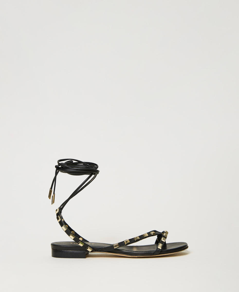 Thongs sandals with studs and laces Black Woman 231TCT110-01