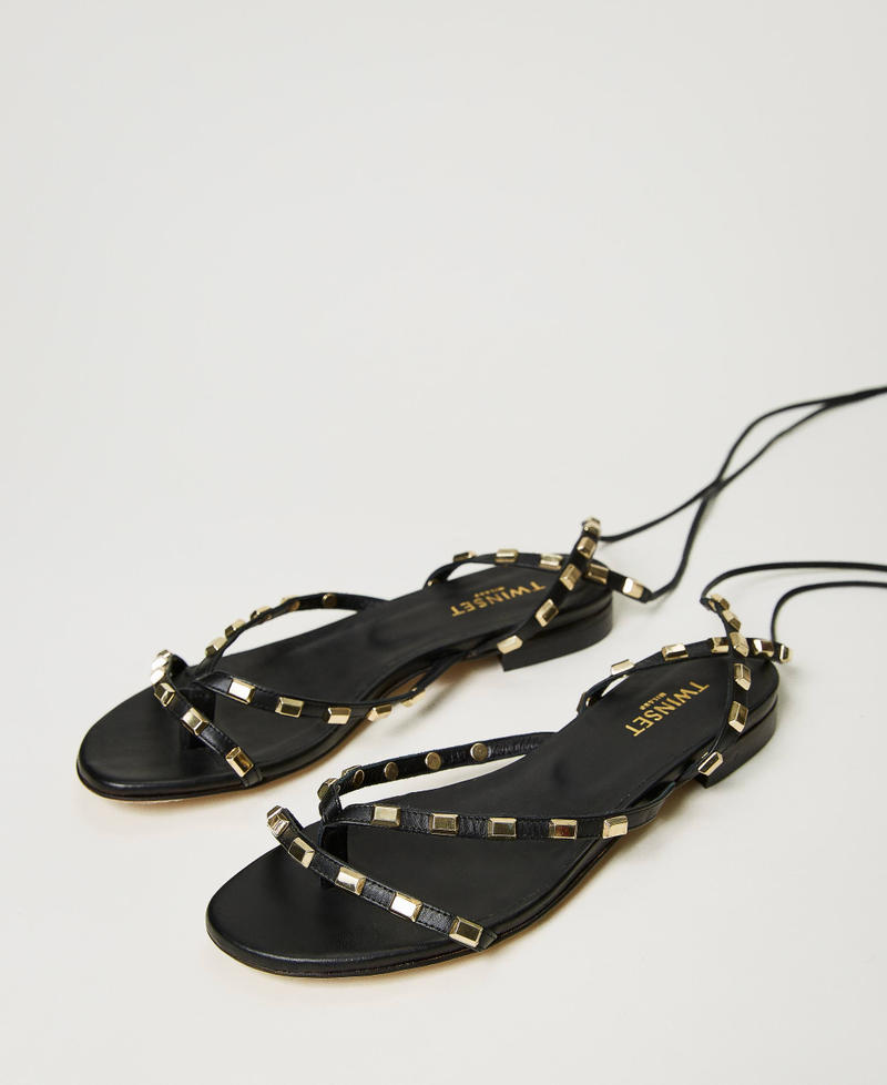 Sandales plates avec clous et lacets Femme Noir TWINSET Milano