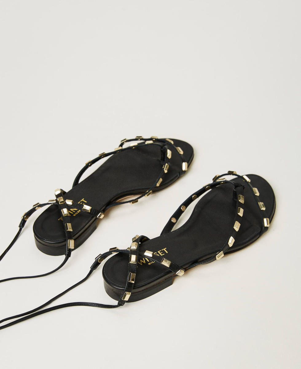 Thongs sandals with studs and laces Woman Black TWINSET Milano