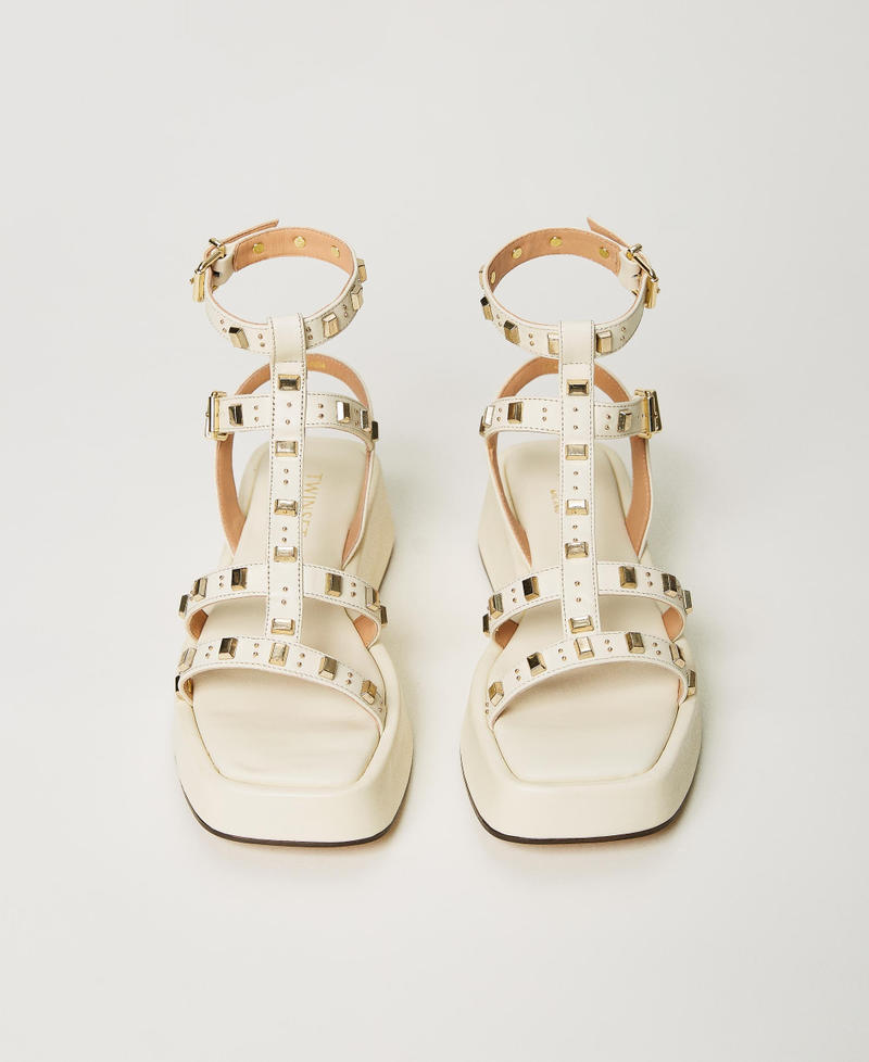 Flatform sandals with studs Ivory Woman 231TCT114-04
