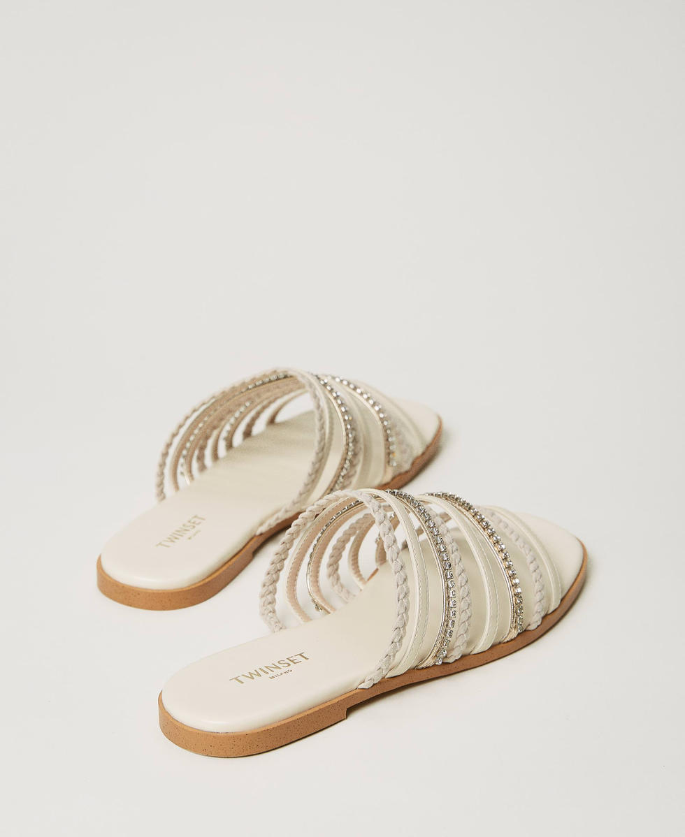 Sandali slide con trecce e strass Mix Avorio Donna 231TCT140_10663_03