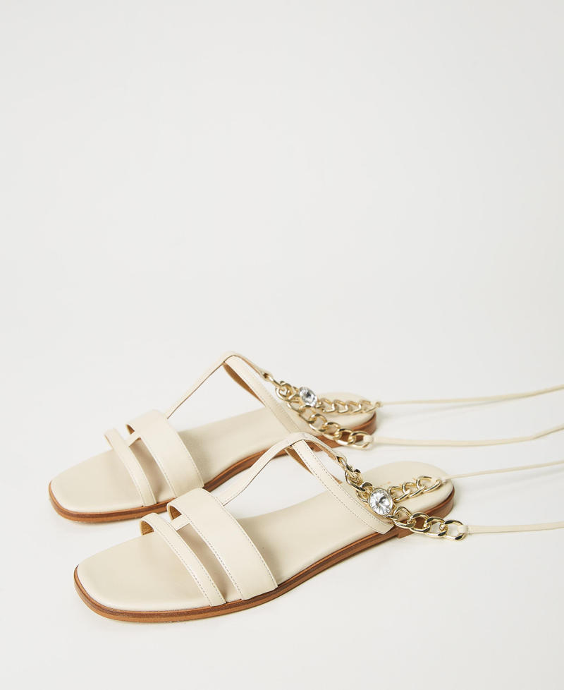 Leather sandals with chain ankle strap Ivory Woman 231TCT164-02