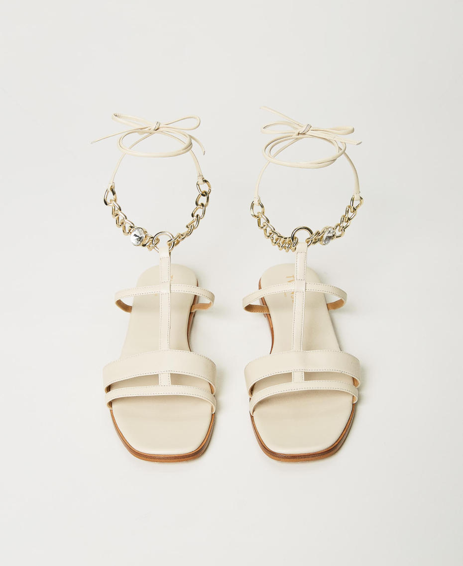 Leather sandals with chain ankle strap Ivory Woman 231TCT164-04