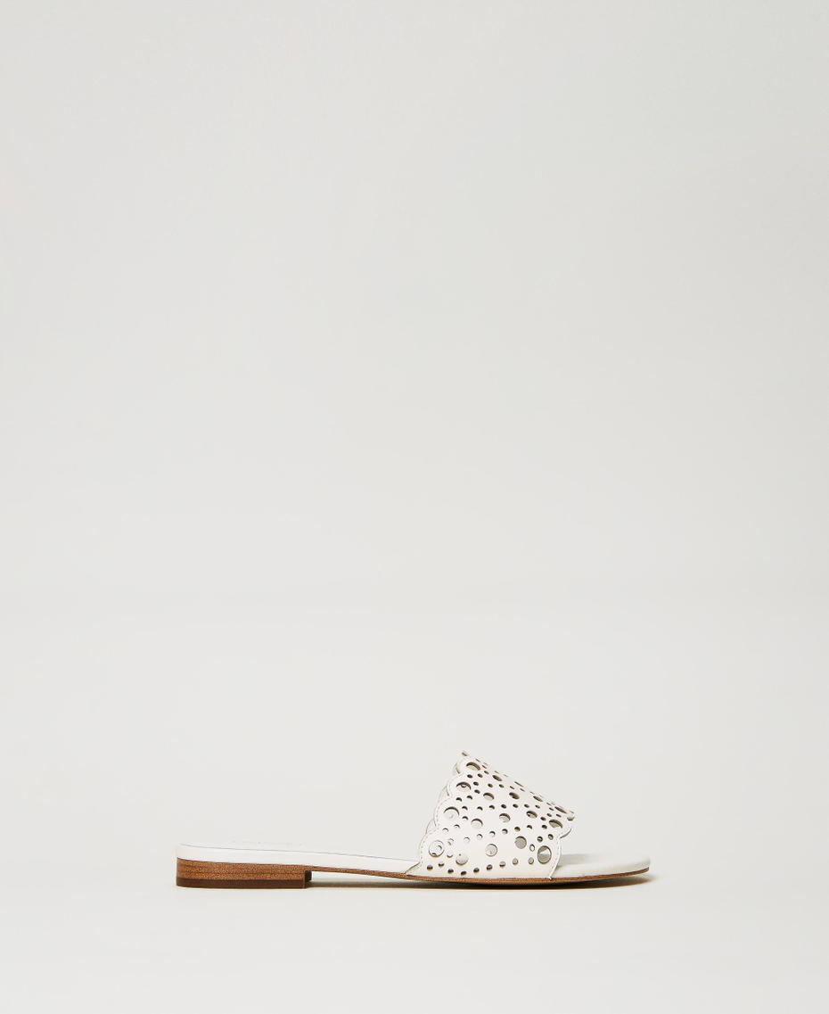 Sandali slide in pelle laserata Avorio Donna 231TCT170_00018_01