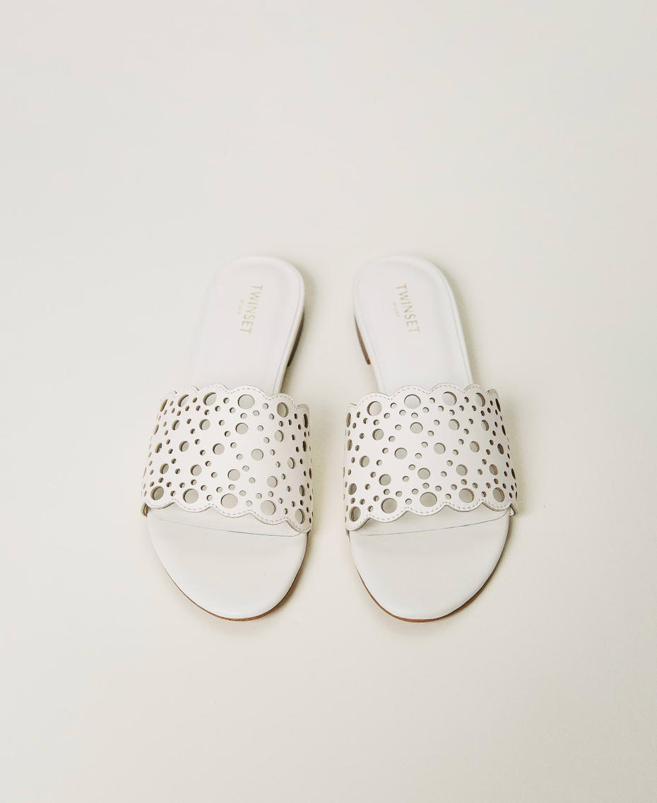 Sandali slide in pelle laserata Avorio Donna 231TCT170_00018_04