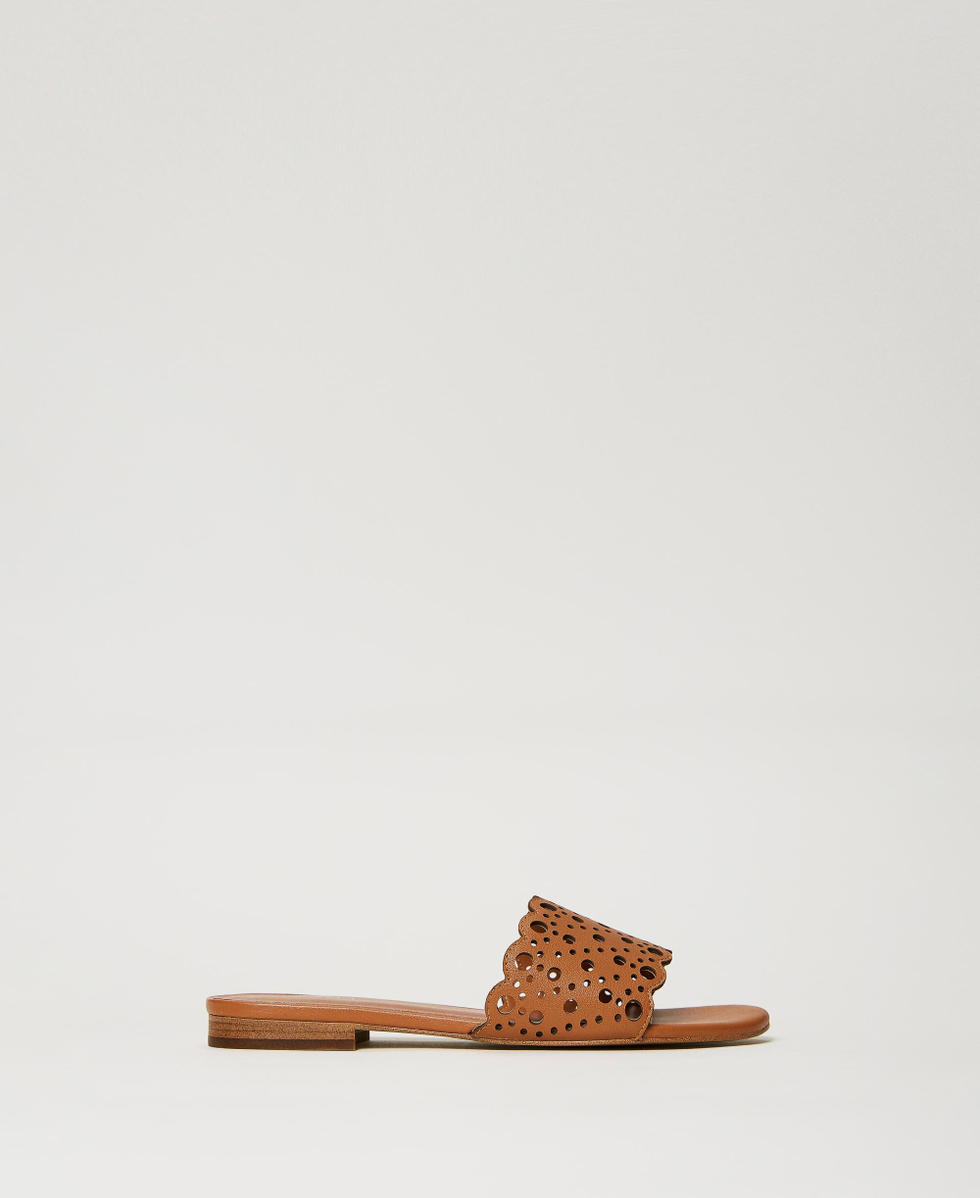 Sandali slide in pelle laserata Donna Marrone TWINSET Milano