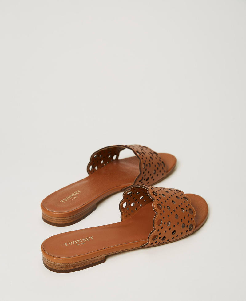 Lasered leather slides Leather Brown Woman 231TCT170_00057_03