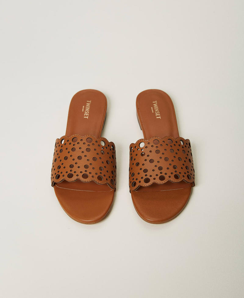 Lasered leather slides Leather Brown Woman 231TCT170_00057_04
