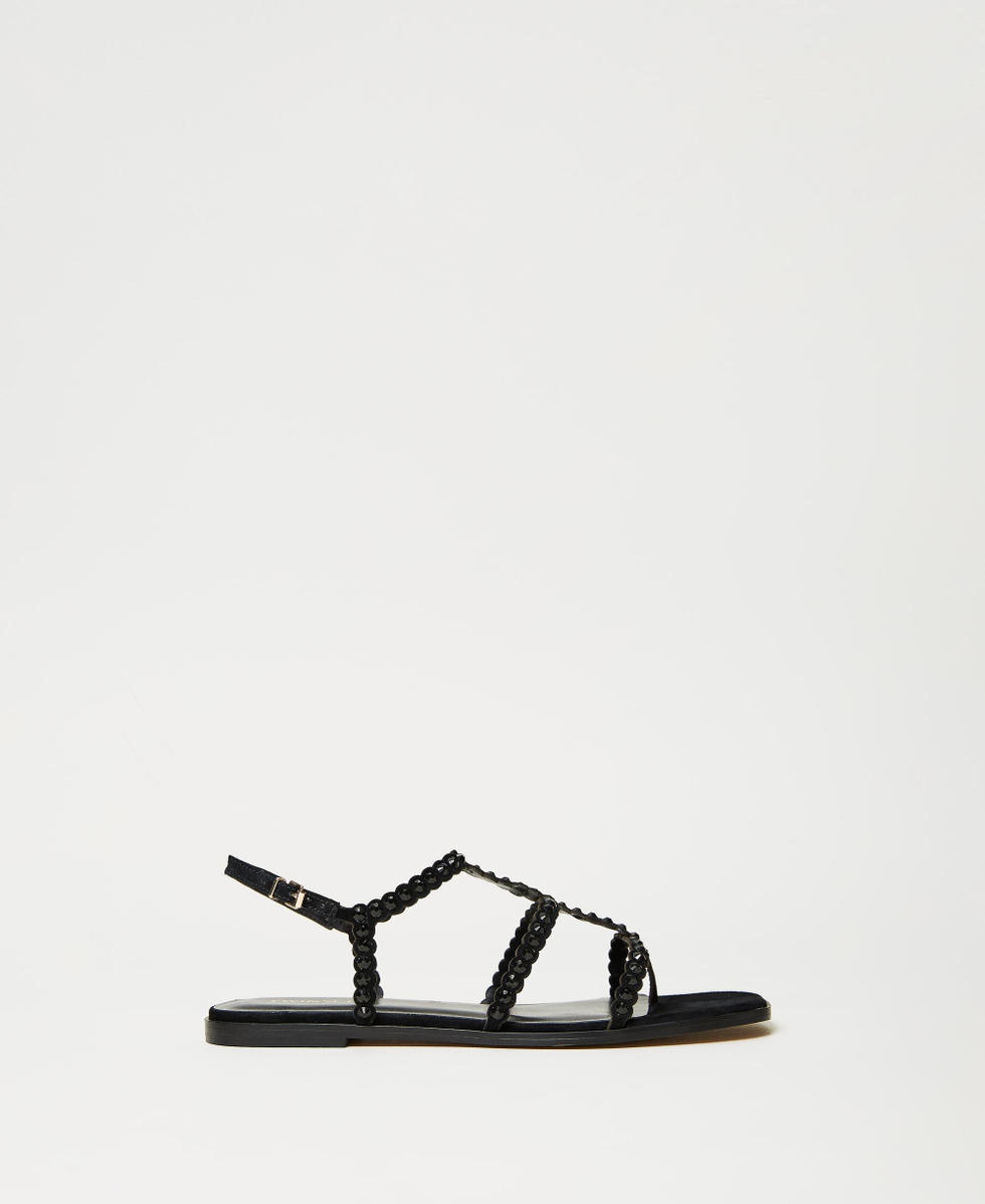 Flat sandals with full rhinestone Black Woman 231TCT182_00006_01