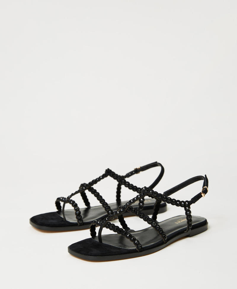 Flat sandals with full rhinestone Woman, Black | TWINSET Milano