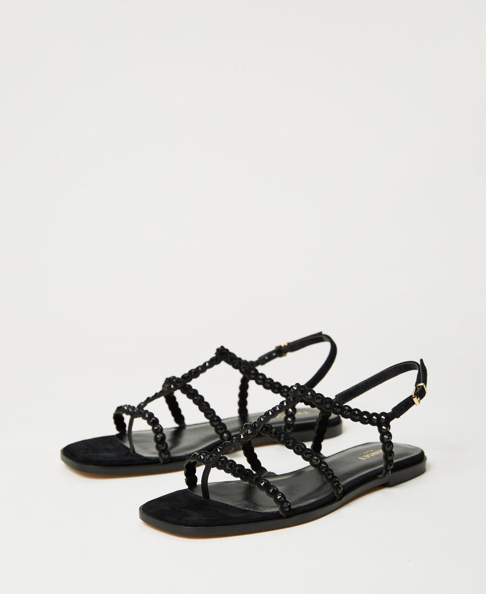 Sandali flat in full strass Donna Nero TWINSET Milano