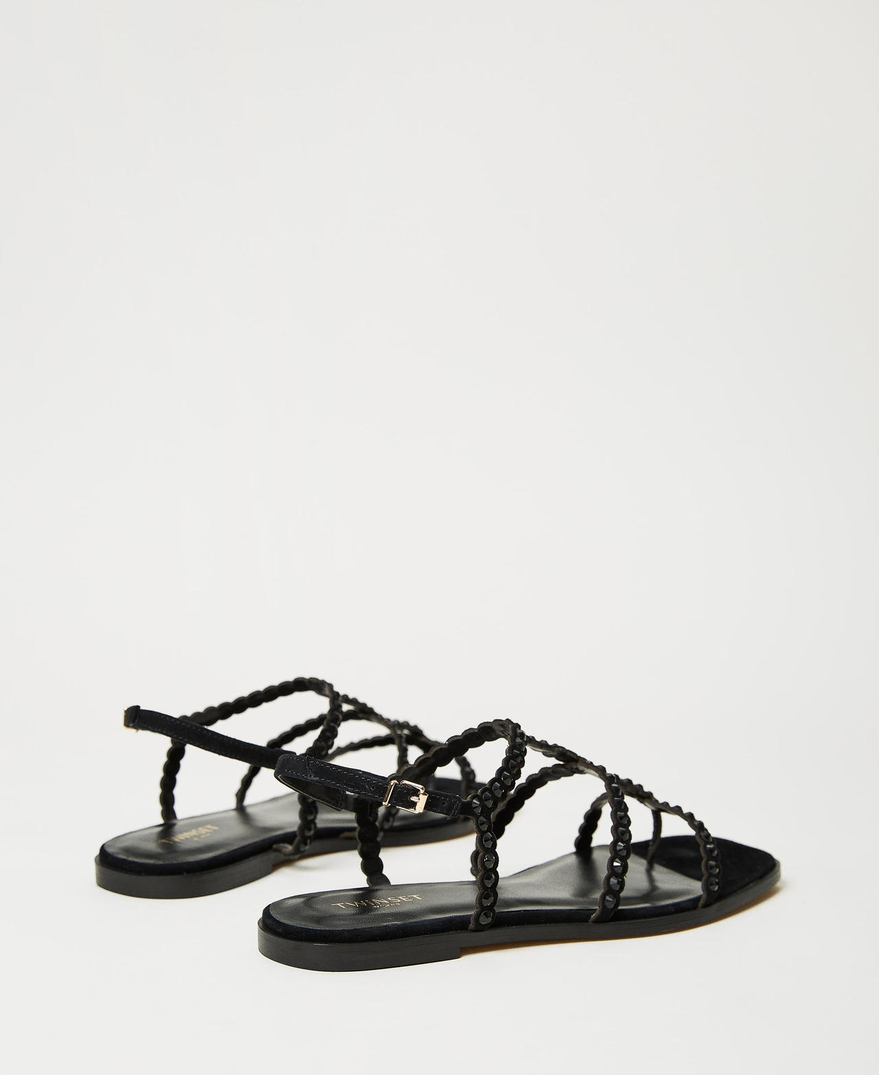 Black rhinestone flat sandals store