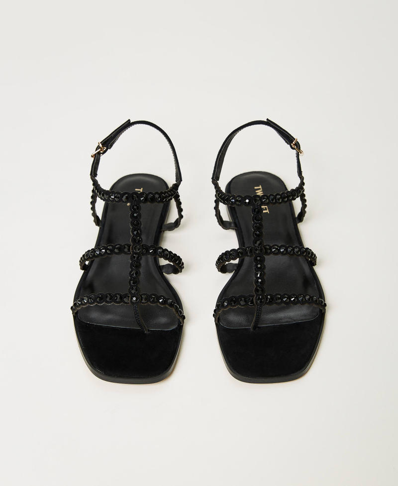 Sandales plates entièrement ornées de strass Noir Femme 231TCT182_00006_04