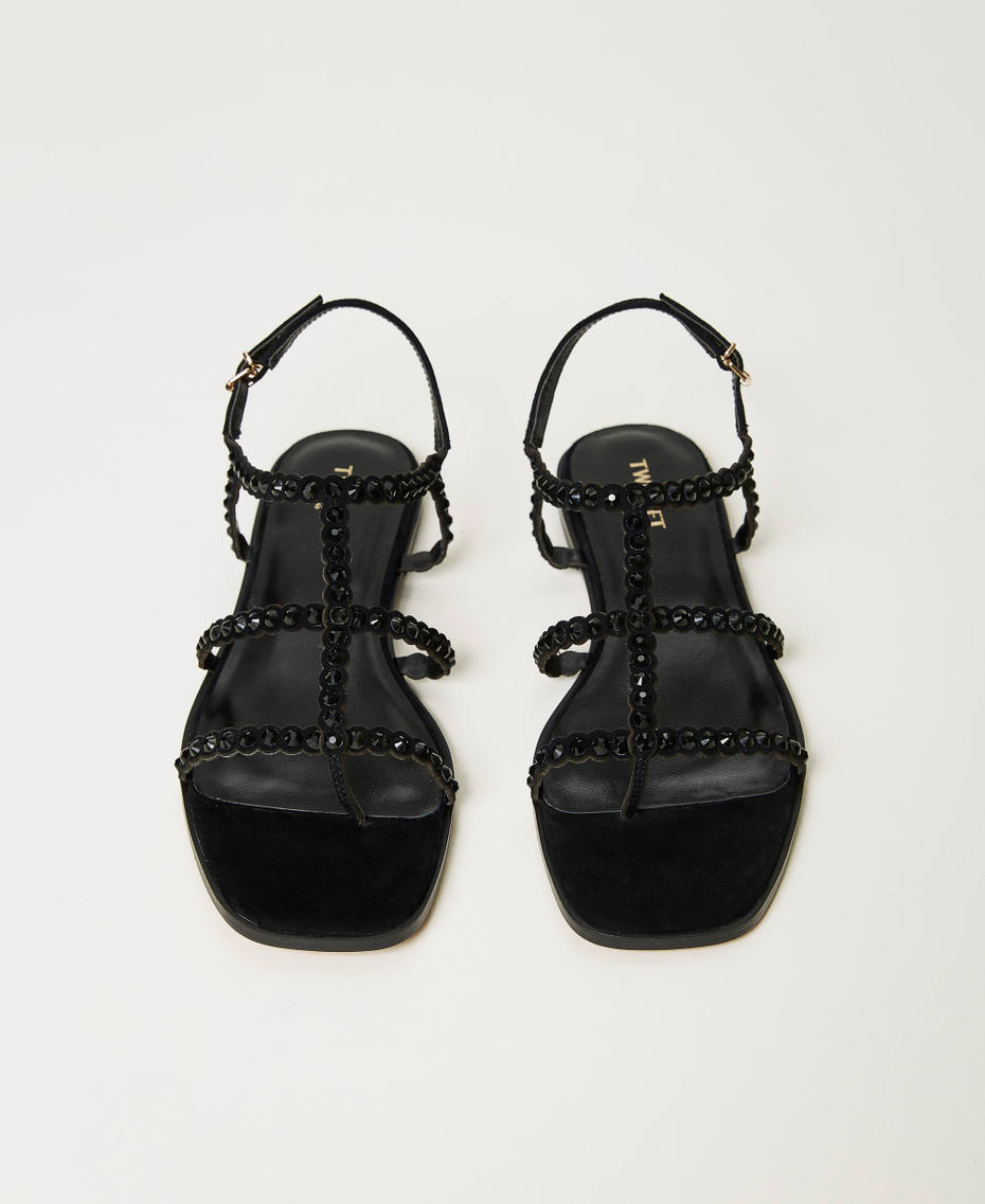 Sandales plates entièrement ornées de strass Noir Femme 231TCT182_00006_04