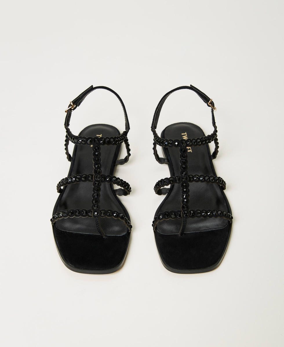 Flat sandals with full rhinestone Black Woman 231TCT182_00006_04