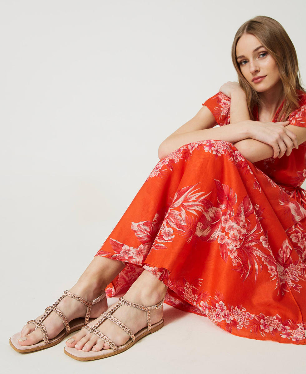 Flat sandals with full rhinestone Woman, Pink | TWINSET Milano