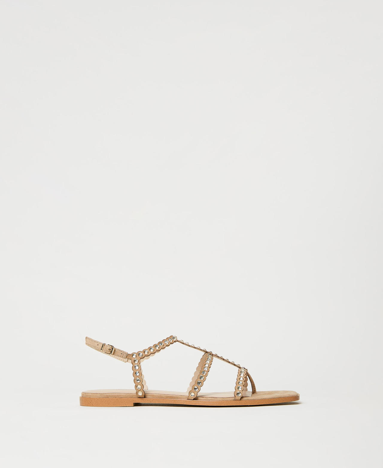 Twinset Vrouw Beige « Chanvre Clair » Chaussures - Sandales Plates Entièrement Ornées De Strass, Beige « Chanvre Clair », Taille: 36