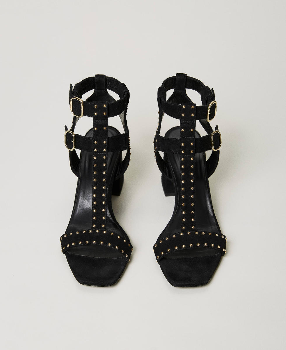 Suede sandals with studs Black Woman 231TCT190_00006_04