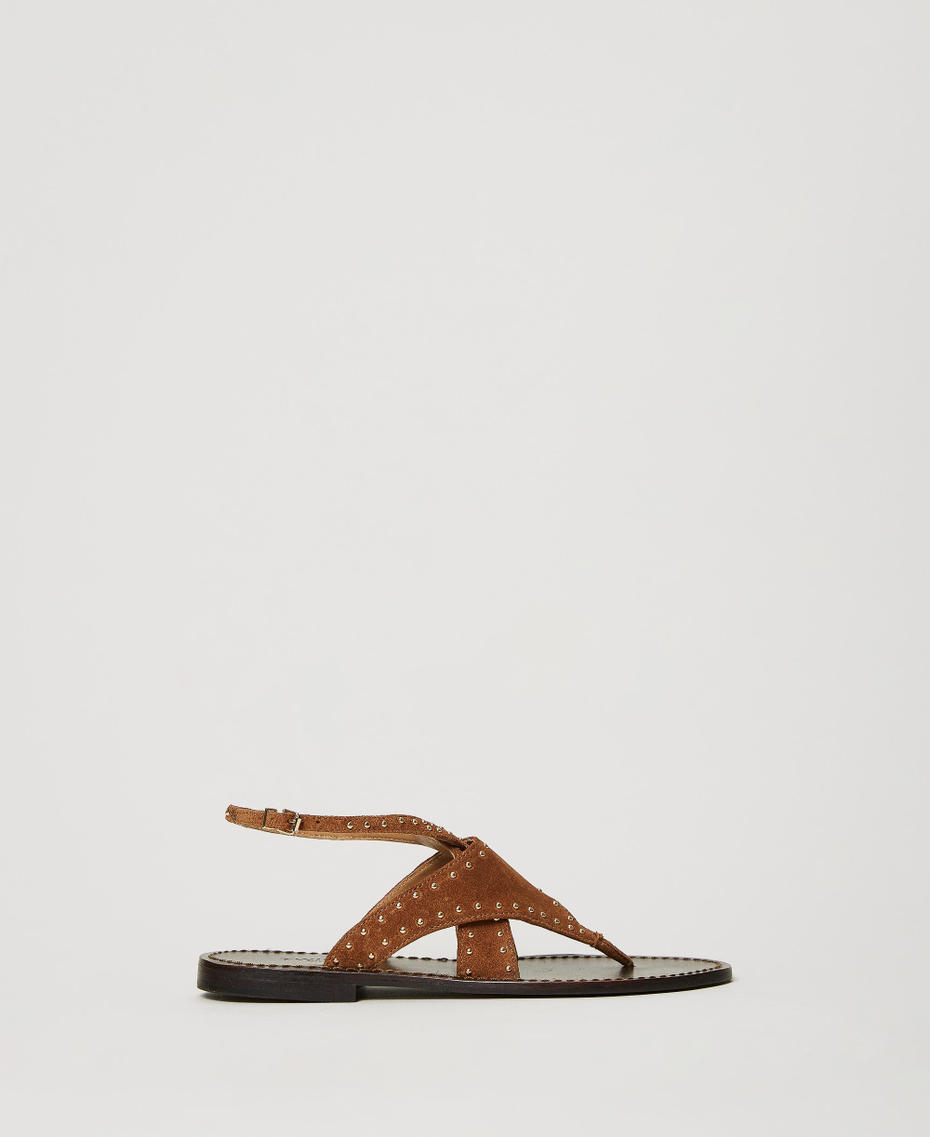 Sandales plates en cuir velours Tabac Femme 231TCT192-01