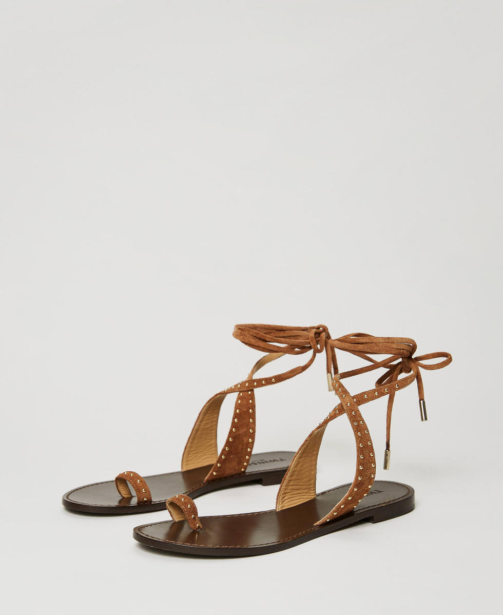 Sandalias modelo gladiador de piel de Mujer, Marrón | TWINSET Milano