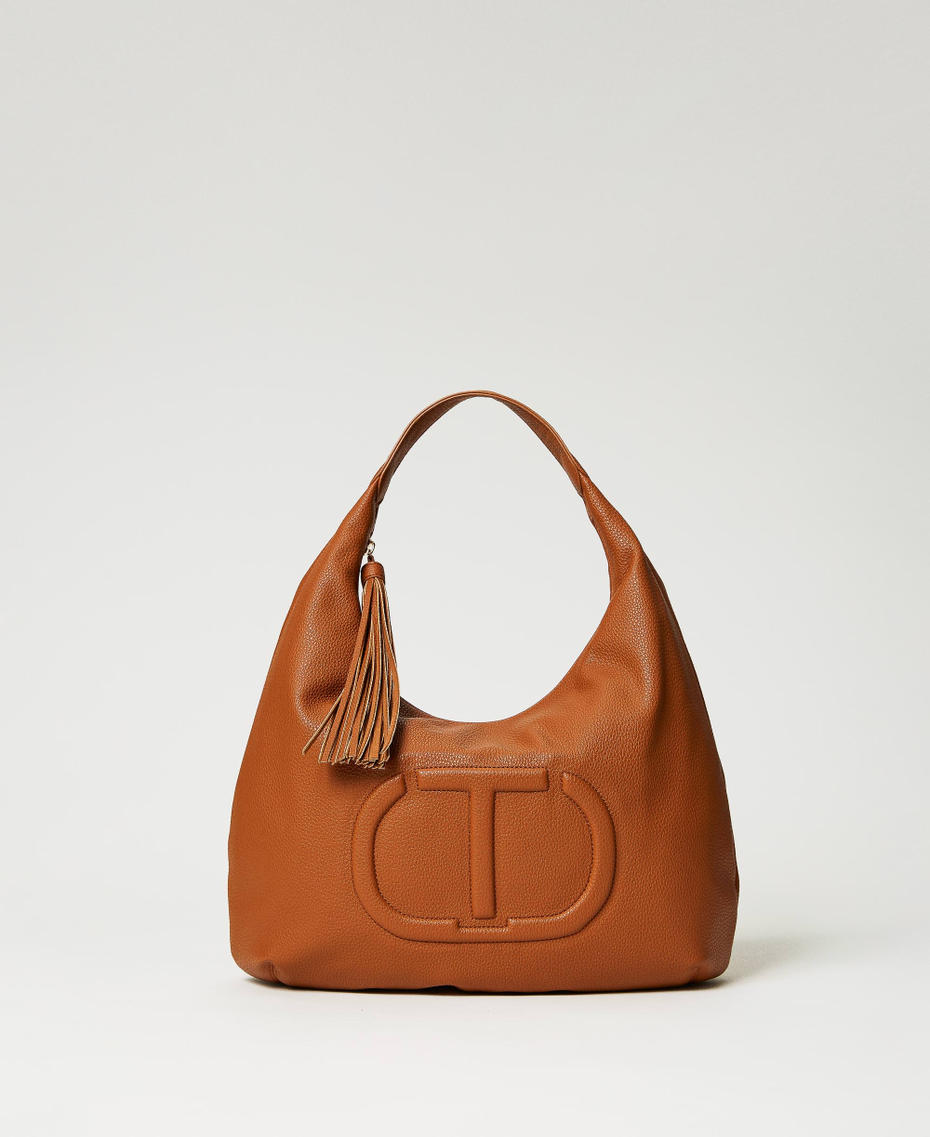 Hobo bag with embossed Oval T Woman, Brown TWINSET Milano