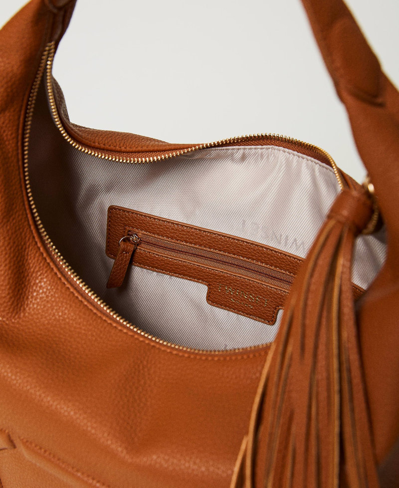 Hobo-Bag mit geprägtem „Oval T“-Logo Leder Frau 231TD8150-04