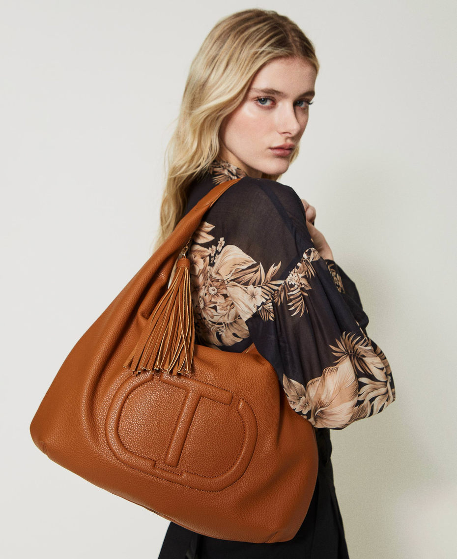 Hobo bag with embossed Oval T