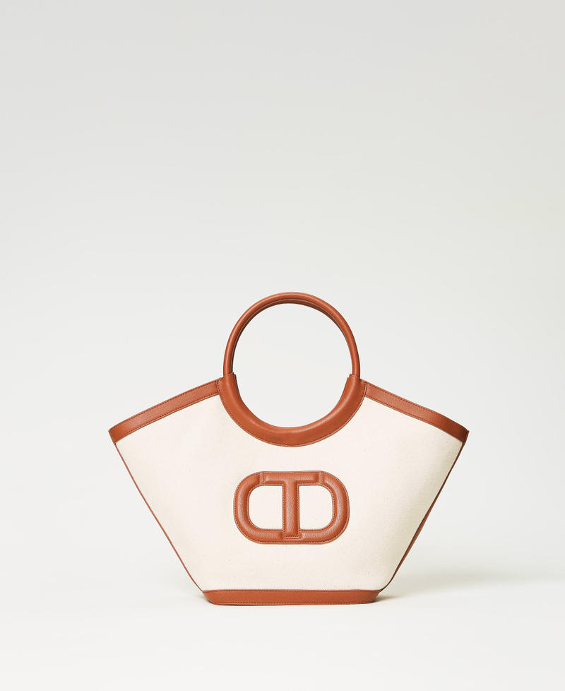 Borsa shopper 'Ring' in canvas Avorio Donna 231TD8311_00018_01