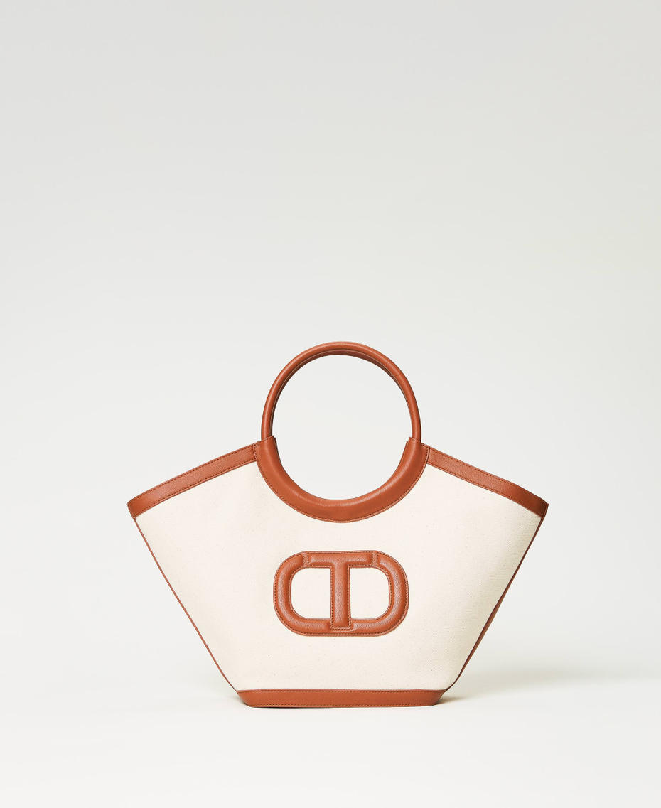 Borsa shopper 'Ring' in canvas Avorio Donna 231TD8311_00018_01