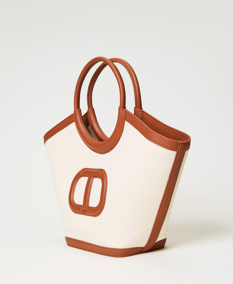 Borsa shopper 'Ring' in canvas Avorio Donna 231TD8311_00018_02