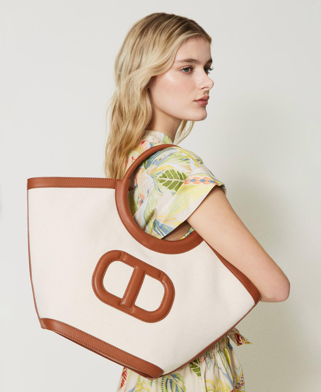 Borsa shopper 'Ring' in canvas Avorio Donna 231TD8311_00018_0S