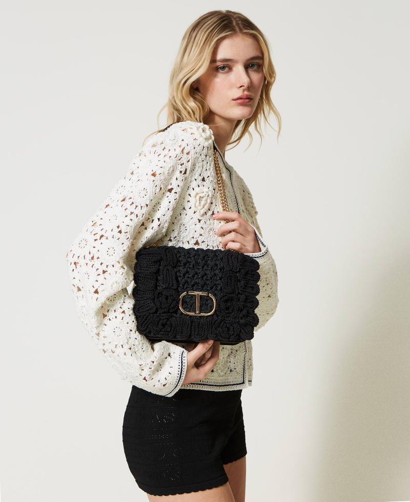 Shoulder bag with crochet embroidery Ivory Woman 231TD8340-0S