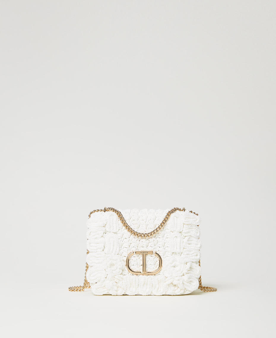 Shoulder bag with crochet embroidery Ivory Woman 231TD8340-01