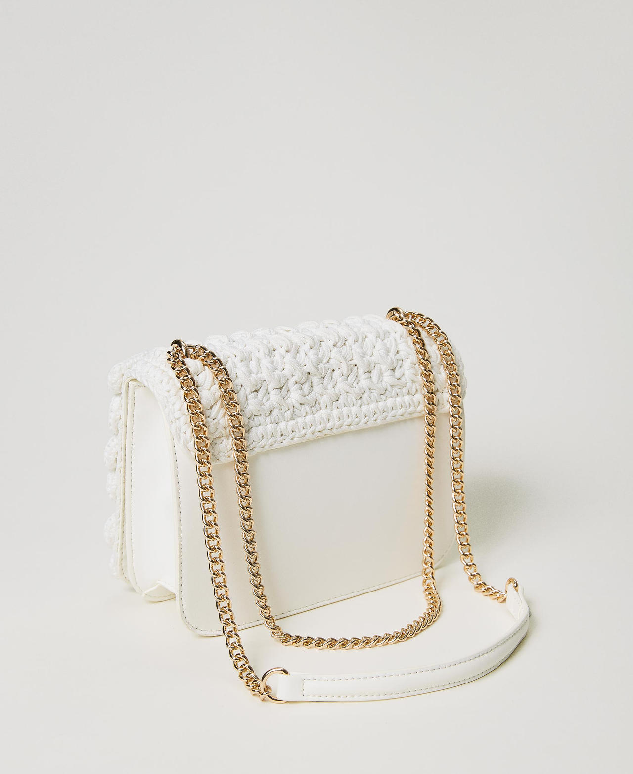 Shoulder bag with crochet embroidery