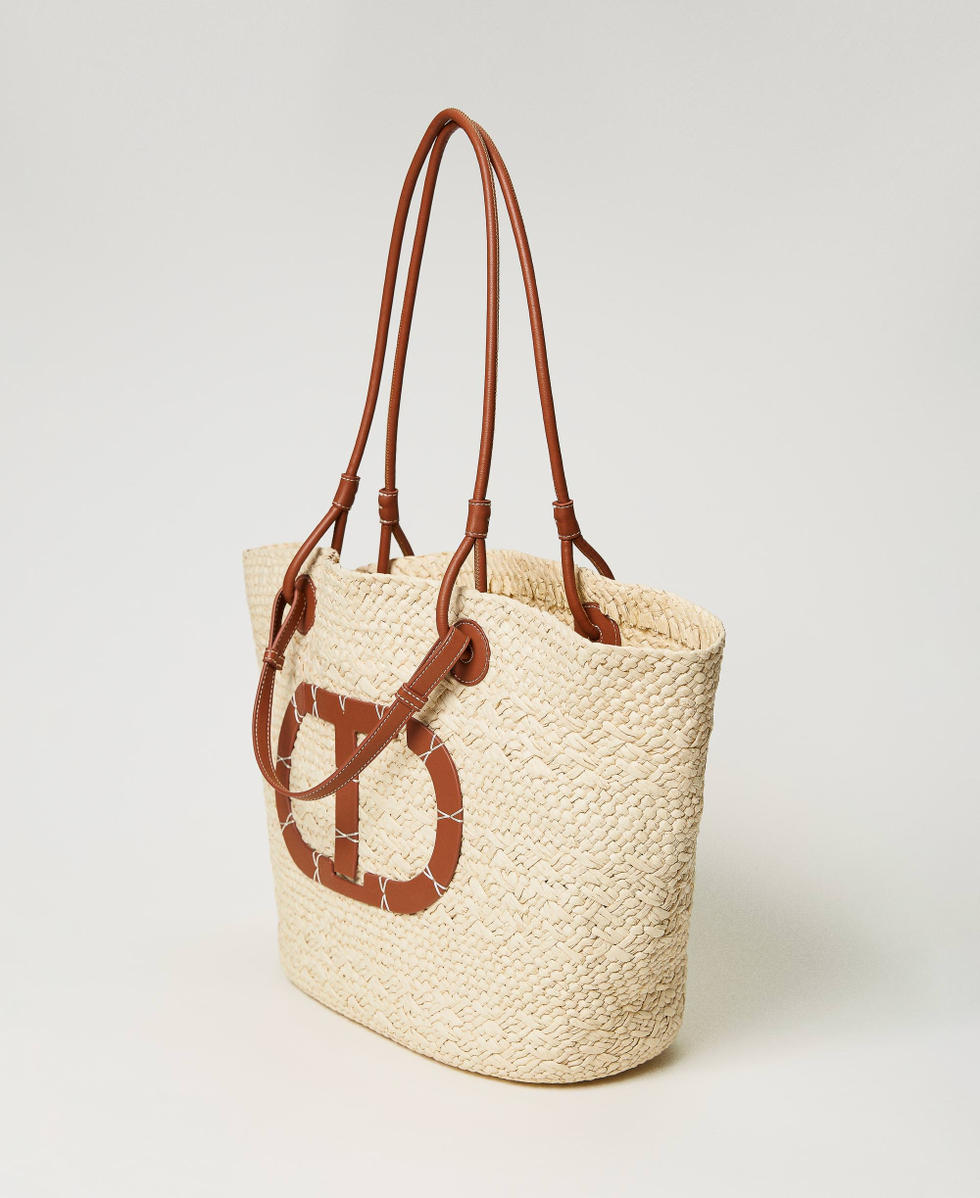 Borsa shopper in paglia con logo Donna Giallo TWINSET Milano