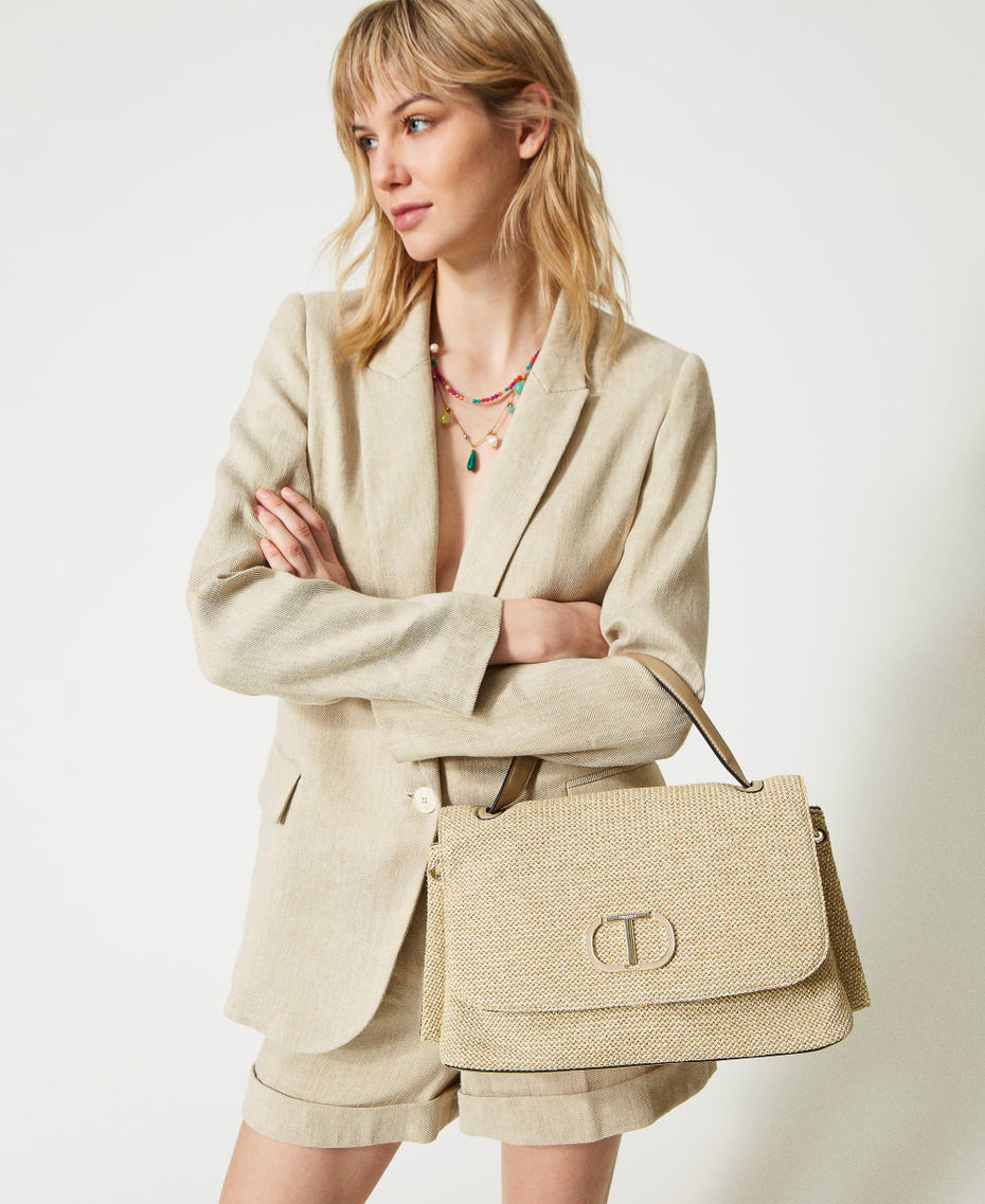 Straw-like top handle bag “Pale Hemp” Beige Woman 231TD8380_10315_S0