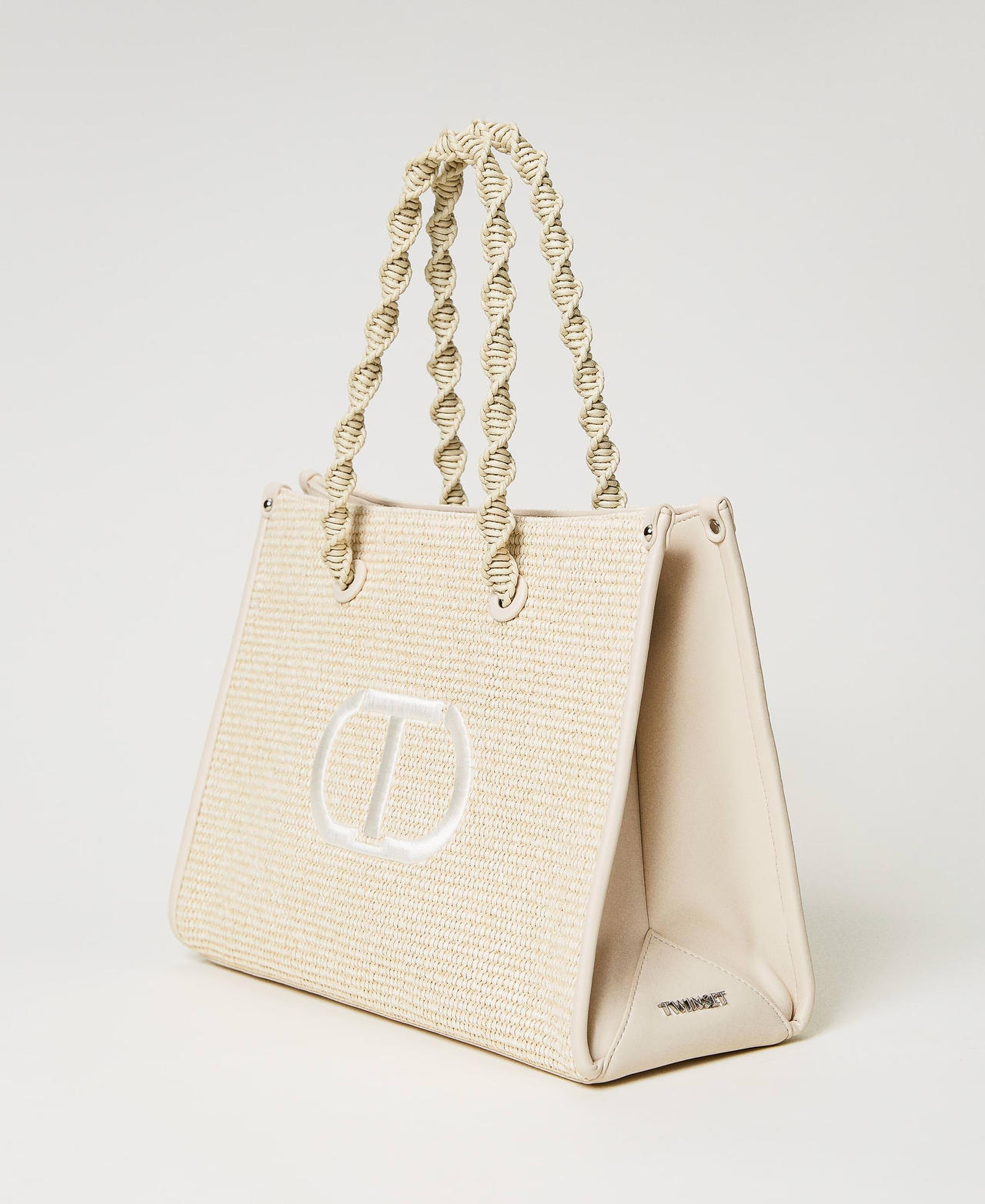 Большая сумка-шоппер Darling с имитацией соломки Слоновая кость женщина 231TD8400-02