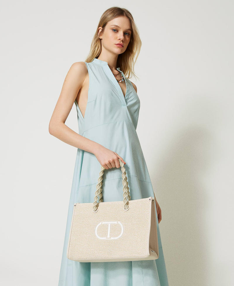Большая сумка-шоппер Darling с имитацией соломки Слоновая кость женщина 231TD8400-0S