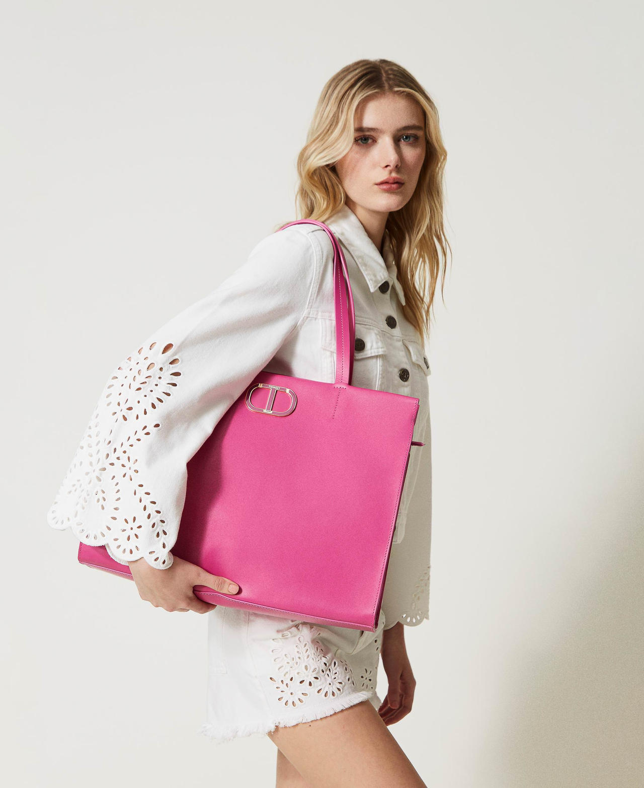 Borsa shopper toile in pelle double Donna Fucsia TWINSET Milano