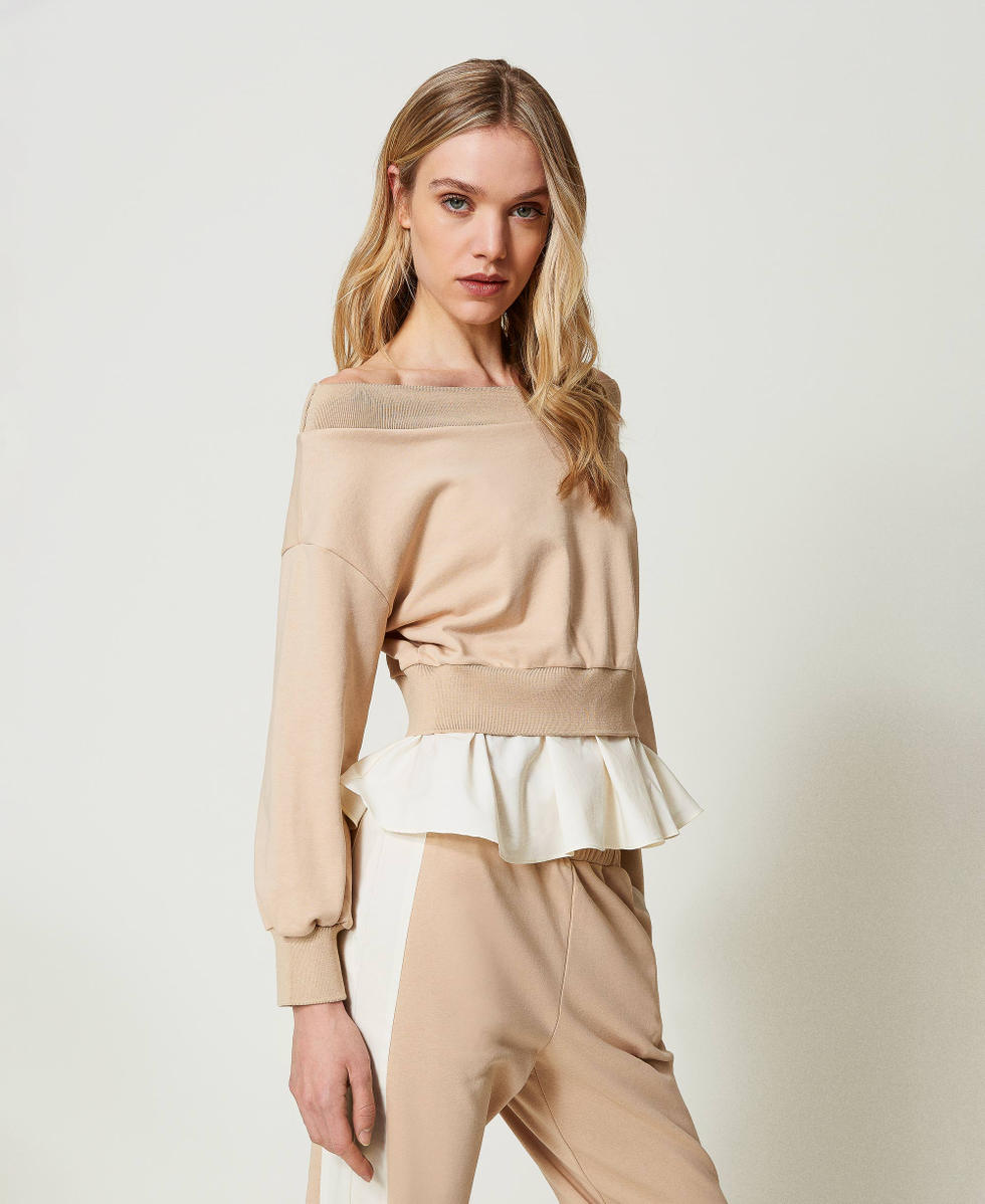 Sweatshirt with poplin flounces