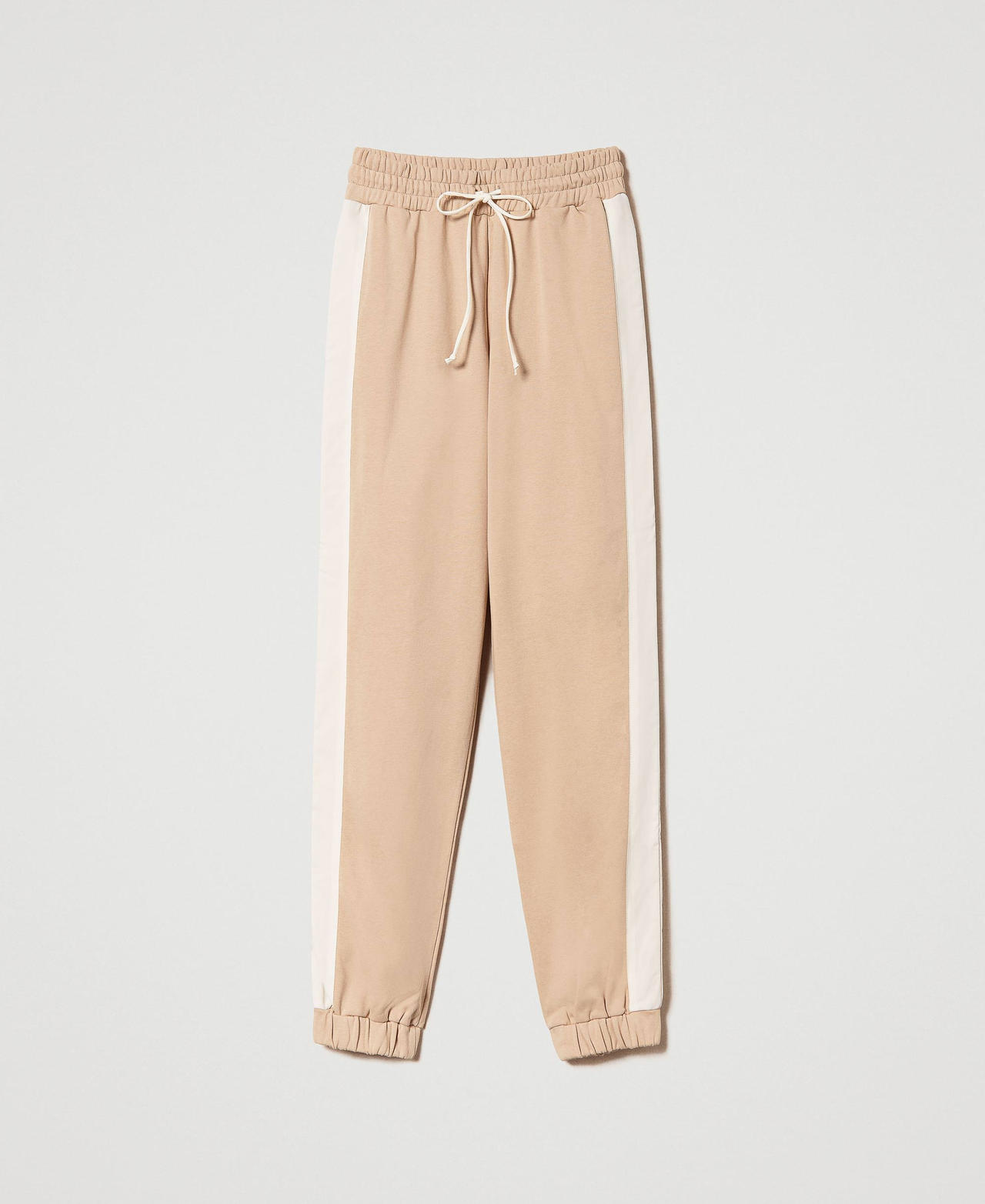 Plush fabric and poplin trousers