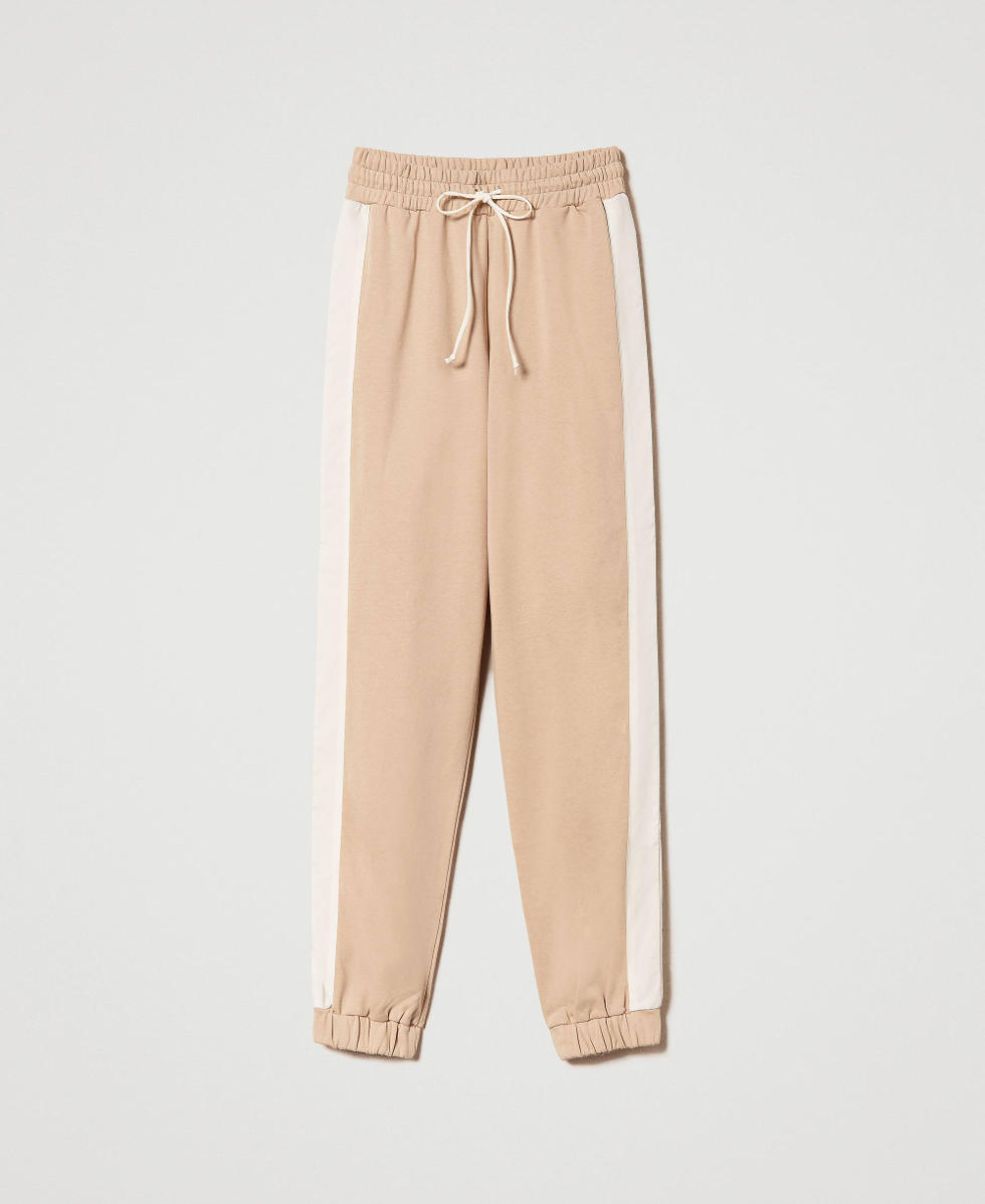 Plush fabric and poplin trousers