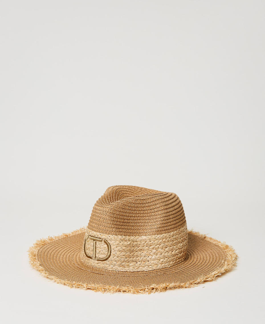 Two-tone straw hat with Oval T Straw Woman 231TO5037-01
