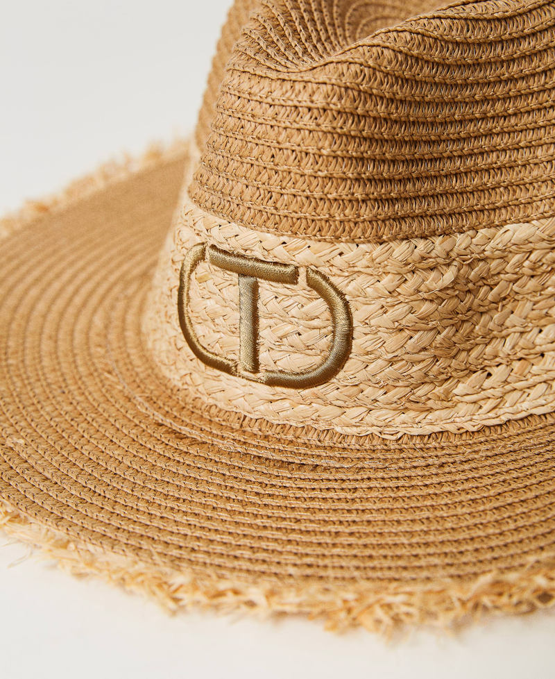 Two-tone straw hat with Oval T Straw Woman 231TO5037-02