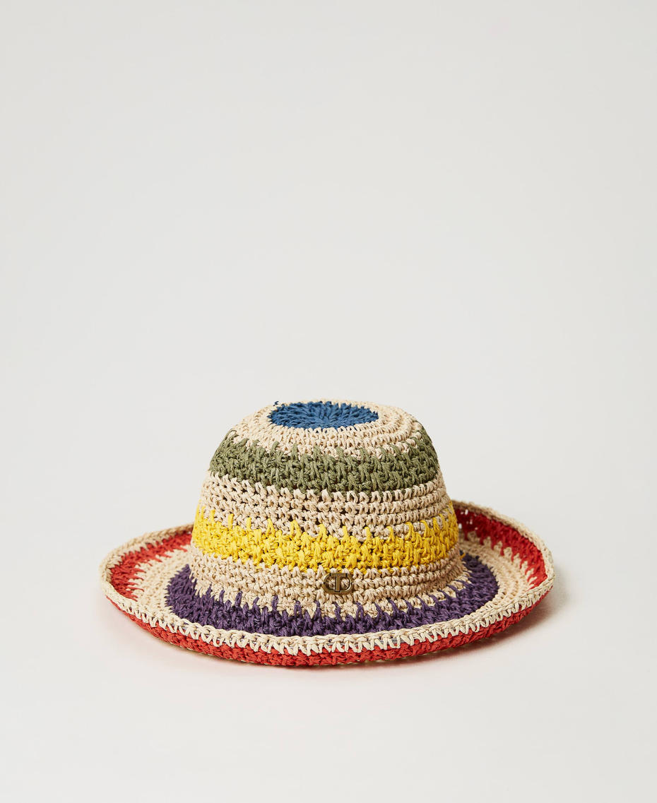 Multicolour straw bucket hat Multicolour Straw Stripes Woman 231TO5038-01