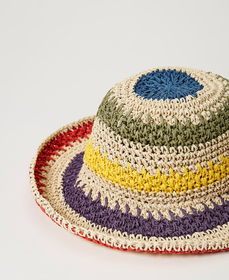 Multicolour straw bucket hat Multicolour Straw Stripes Woman 231TO5038-02