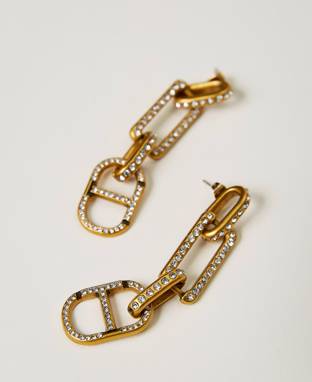 Earrings with Oval T logo and rhinestone pendants