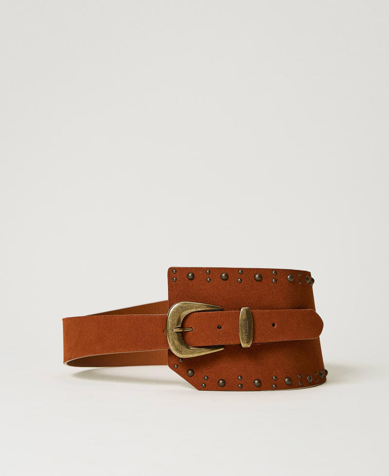 Asymmetric leather belt Leather Brown Woman 231TO508A-01