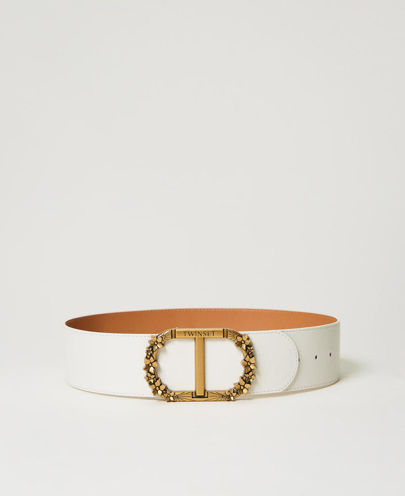 Belt with floral Oval T buckle